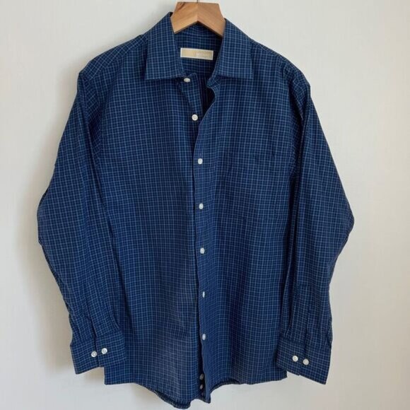 Michael Michael Kors Mens Size M 15 1/2 Blue Long Sleeve Button Down Shirt 32 33 - Picture 1 of 12